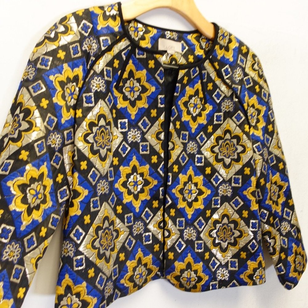 Ann Taylor Loft Blazer Small Metallic Gold Silver Jacquard Brocade Party Formal - Picture 6 of 12